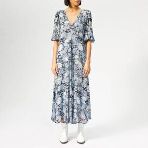 Ganni Printed Georgette Puff Sleeve Dress